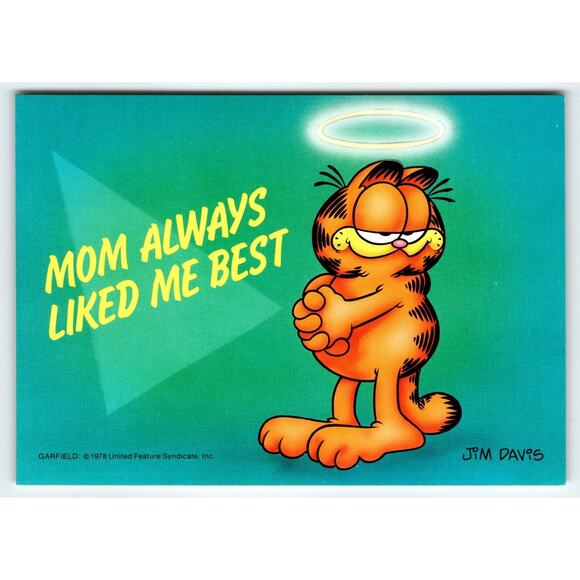 Garfield Mom Always Liked Me Best Postcard Jim Davis Comic Orange Tabby Cat 1978 - Picture 1 of 2